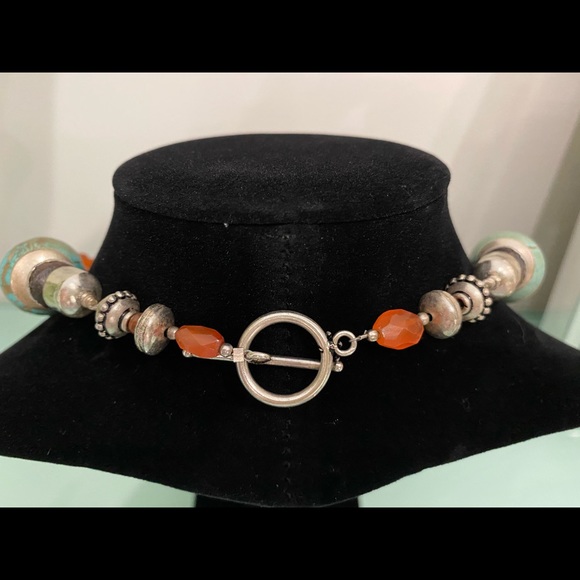 Coral and turquoise statement necklace. - Picture 3 of 4